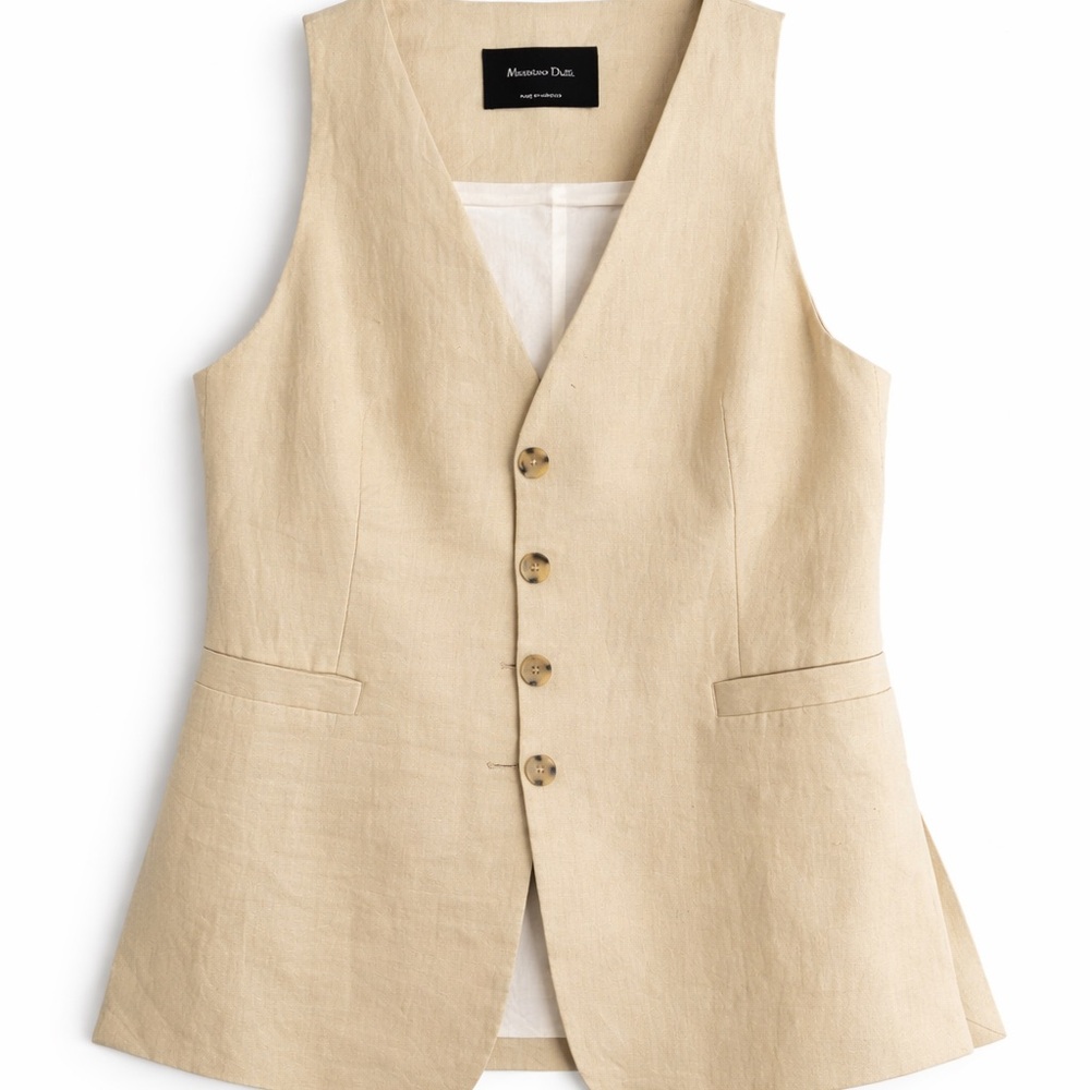 Massimo Dutti Beige Linen Vest
